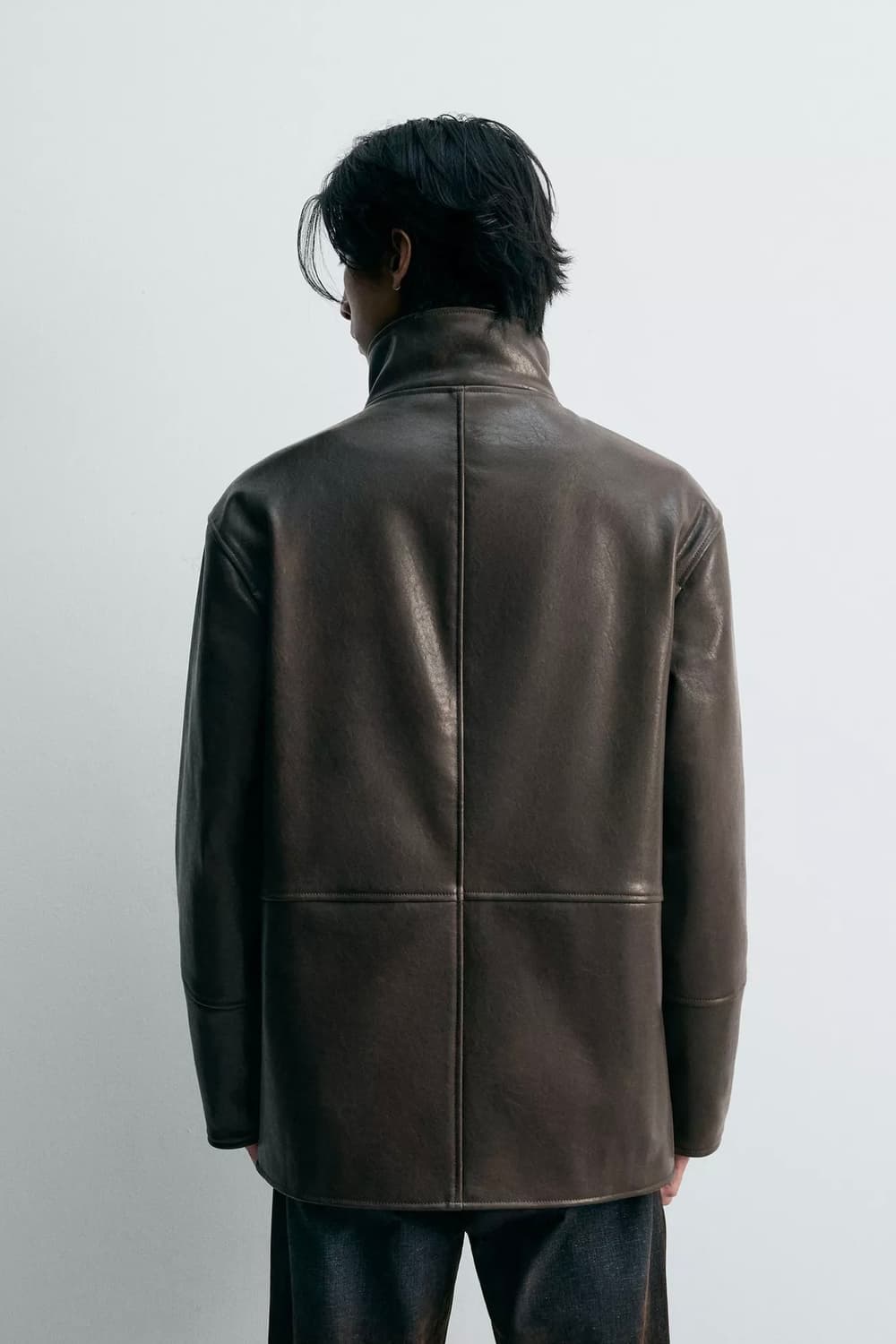 자라 배색 페이크 레더 점퍼 브라운 L 상품이미지7