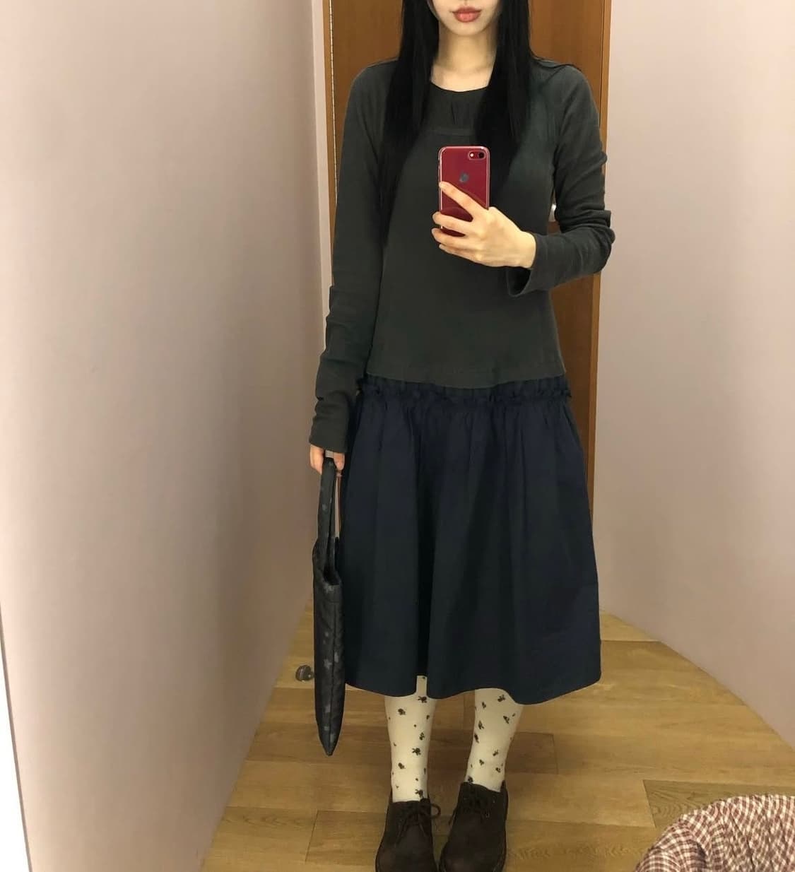 코이세이오 2way 셔링 원피스 블루 차콜 상품이미지2