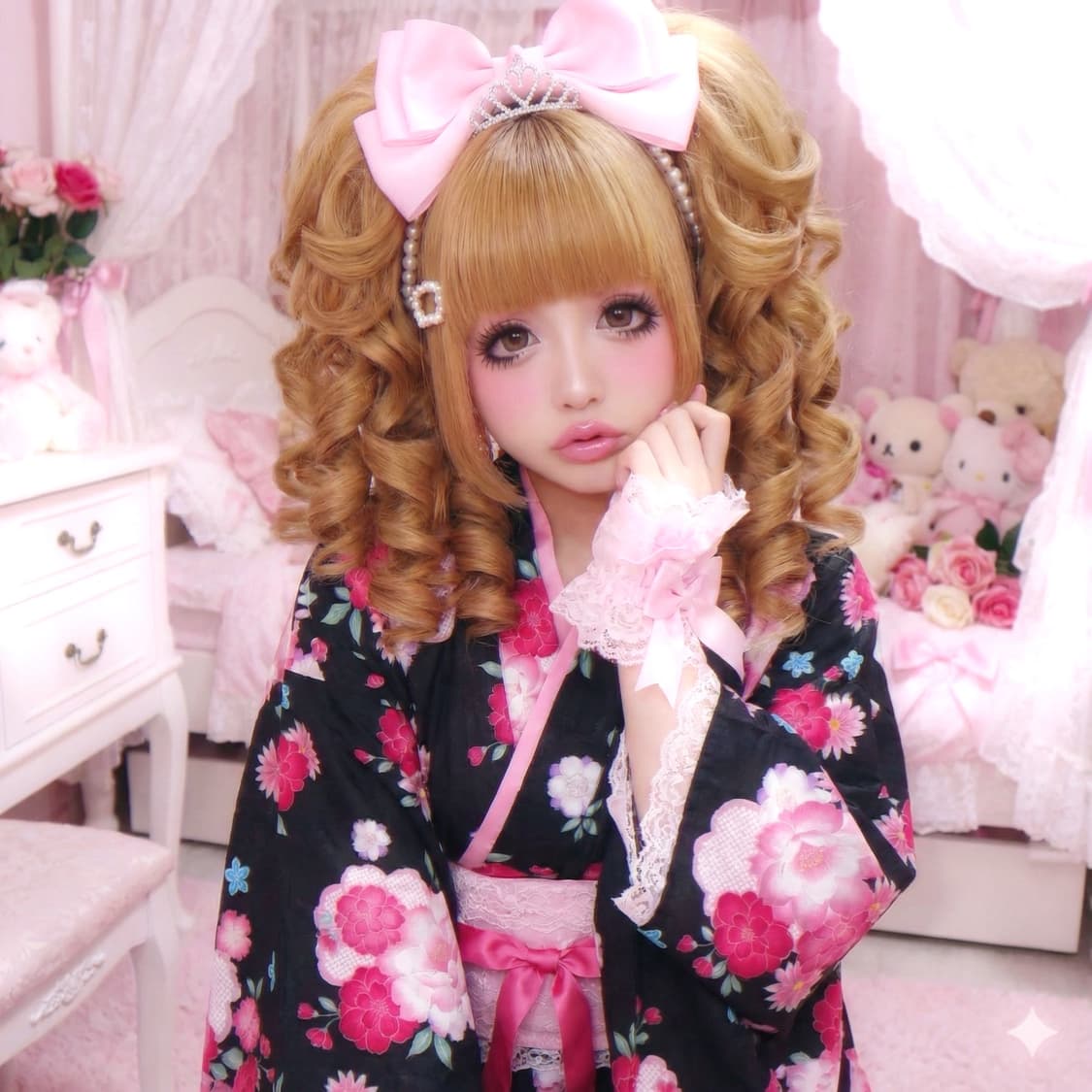 핑크 플라워 패턴 하오리 가디건 상품이미지5