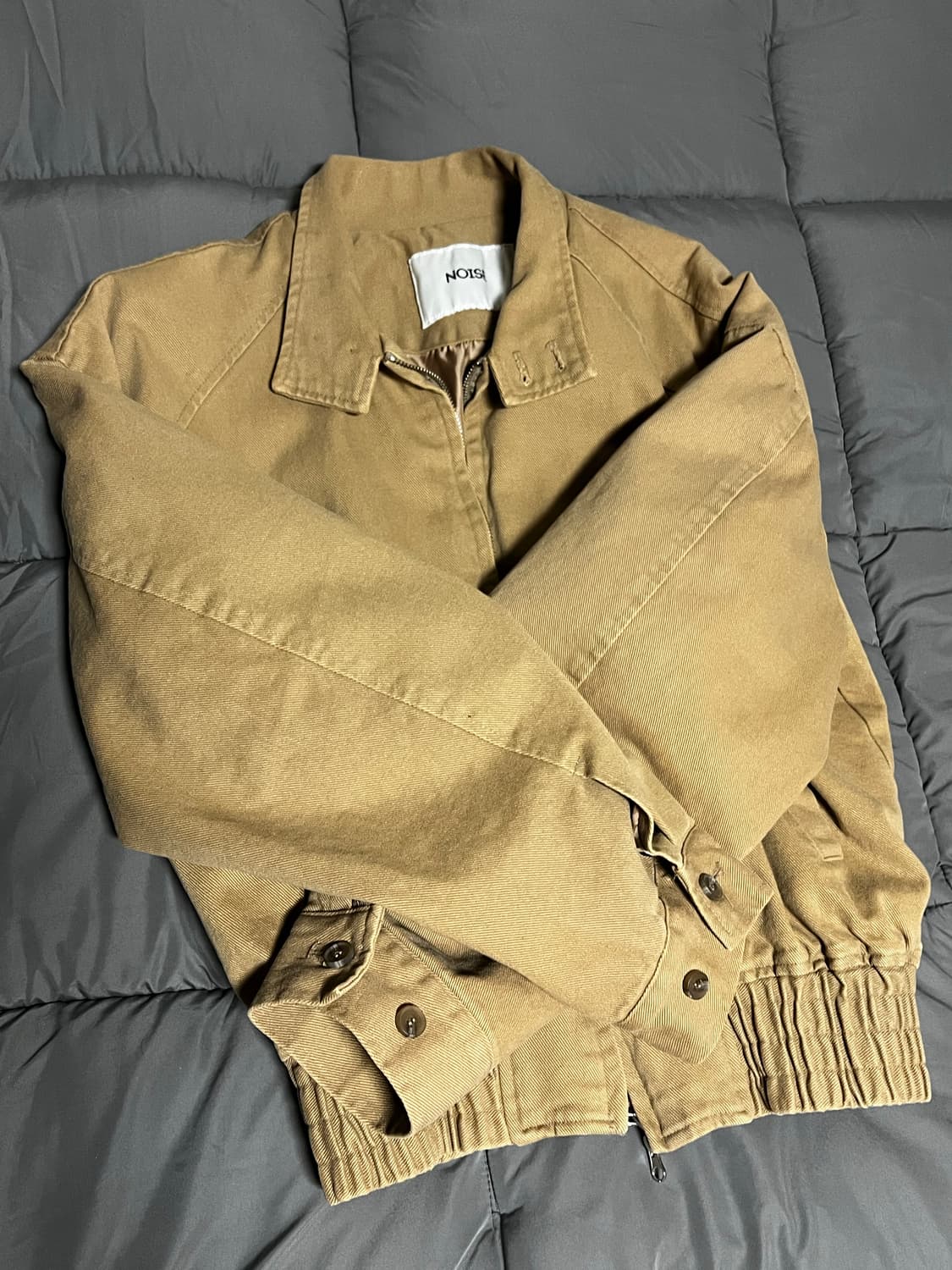 노이즈 워시드 코튼 헤링턴 점퍼 자켓 베이지 M 상품이미지3