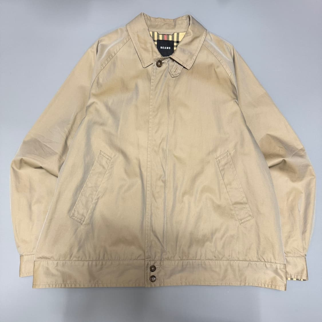 빔즈(BEAMS) 베이지컬러 코튼 혼방 히든 더블 집업 블루종 자켓 상품이미지8