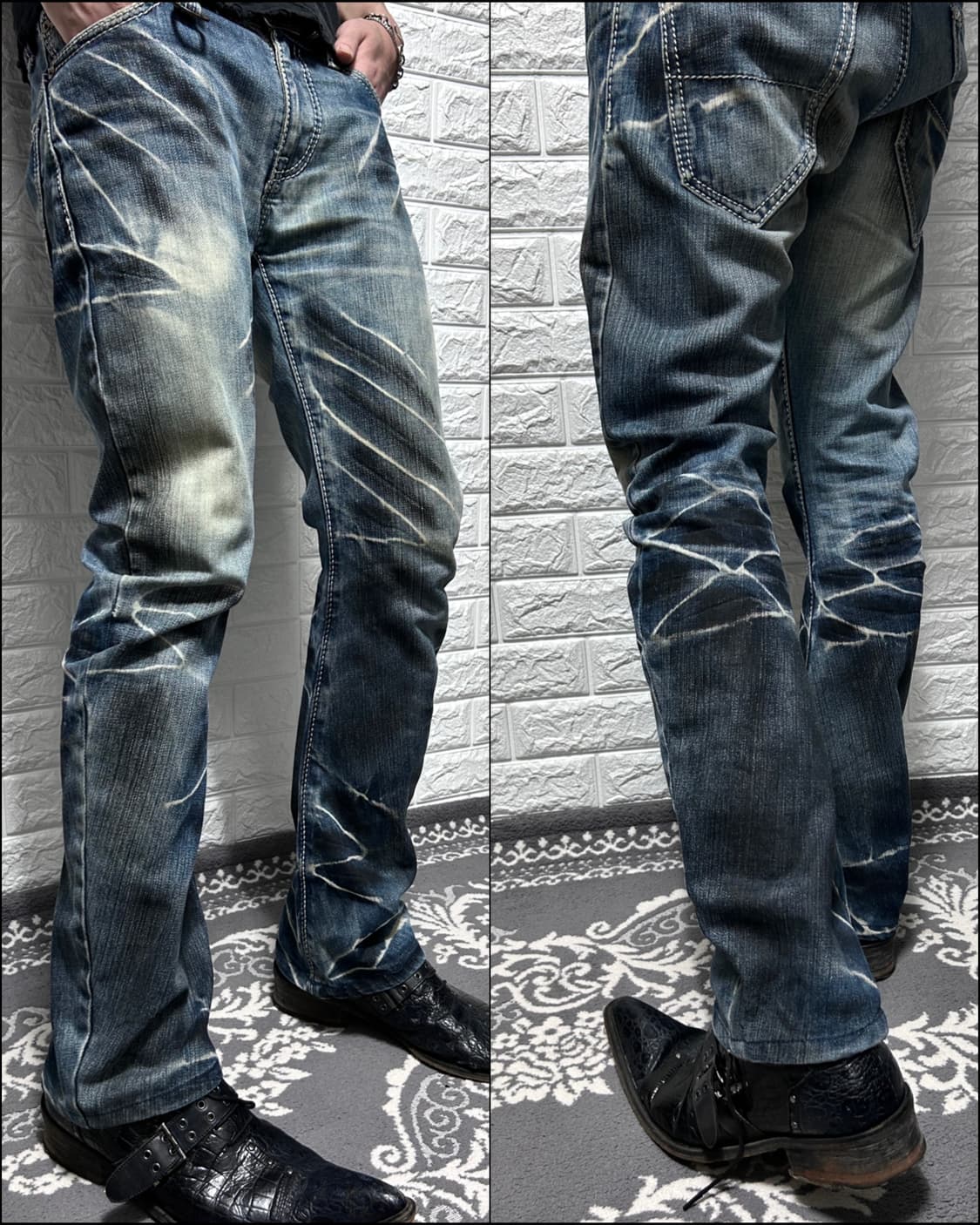 조니 울프 하드 워싱 커브드 데님 팬츠 상품이미지1