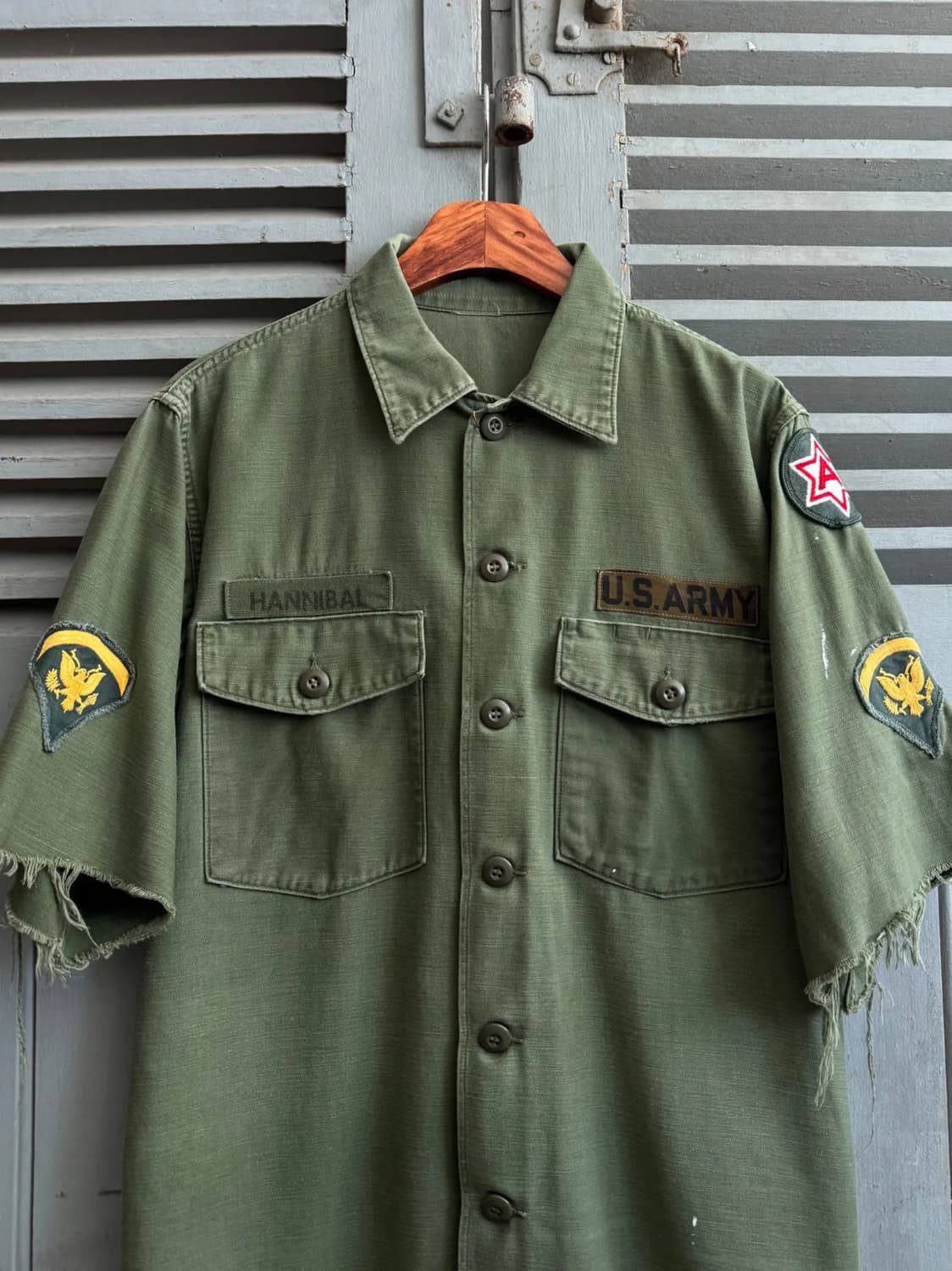 [XL]70's 오리지널 U.S 밀리터리 OG-107 컷오프 셔츠 상품이미지1
