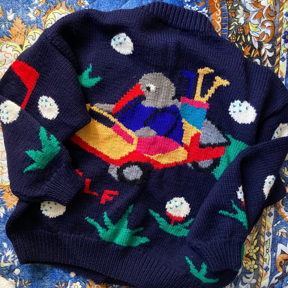 빈티지 키위새 골프 패턴 네이비 오버핏 핸드메이드 뜨개 니트 스웨터 상품이미지2