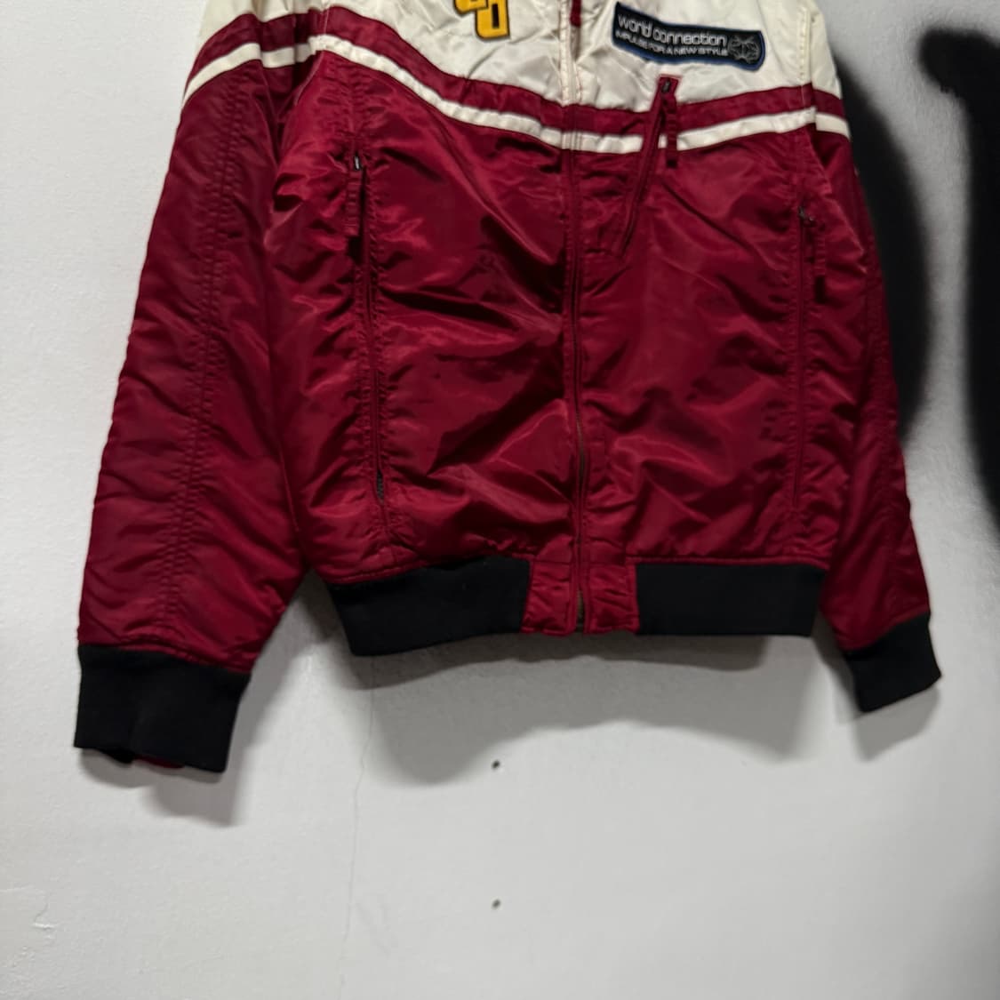 VTG 빈티니 멀티 패치 배색 크롭 레이싱 봄버 자켓 상품이미지4