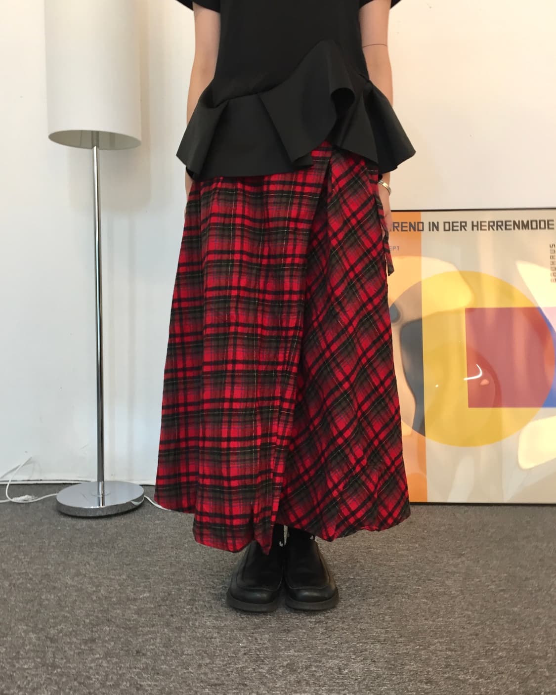 Red Pleated Long Skirt 상품이미지1
