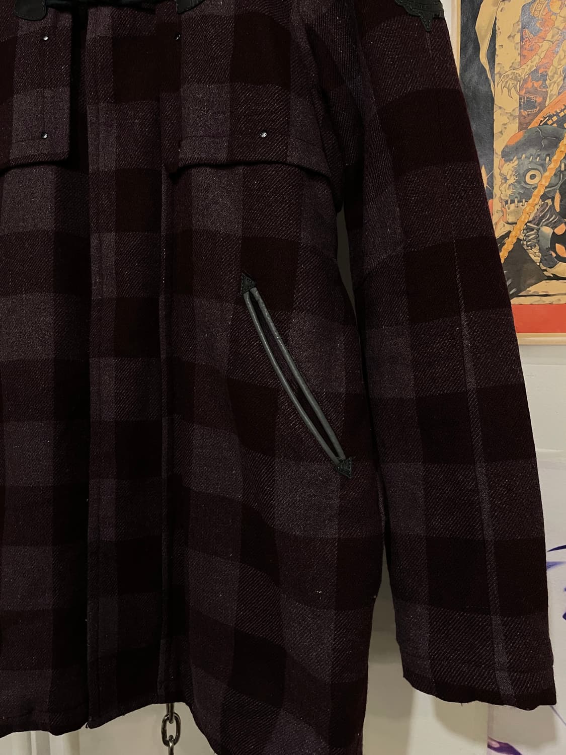 diesel 디젤 지퍼 후드 체크패턴 딥 퍼플 코트 상품이미지5