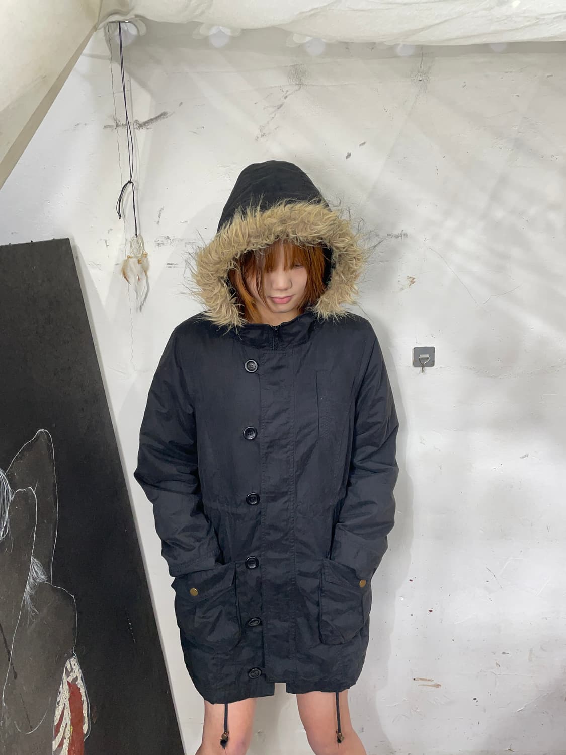 일본빈티지 COLZA 울프죠 퍼 후드 야상 개파카 자켓 L 상품이미지2