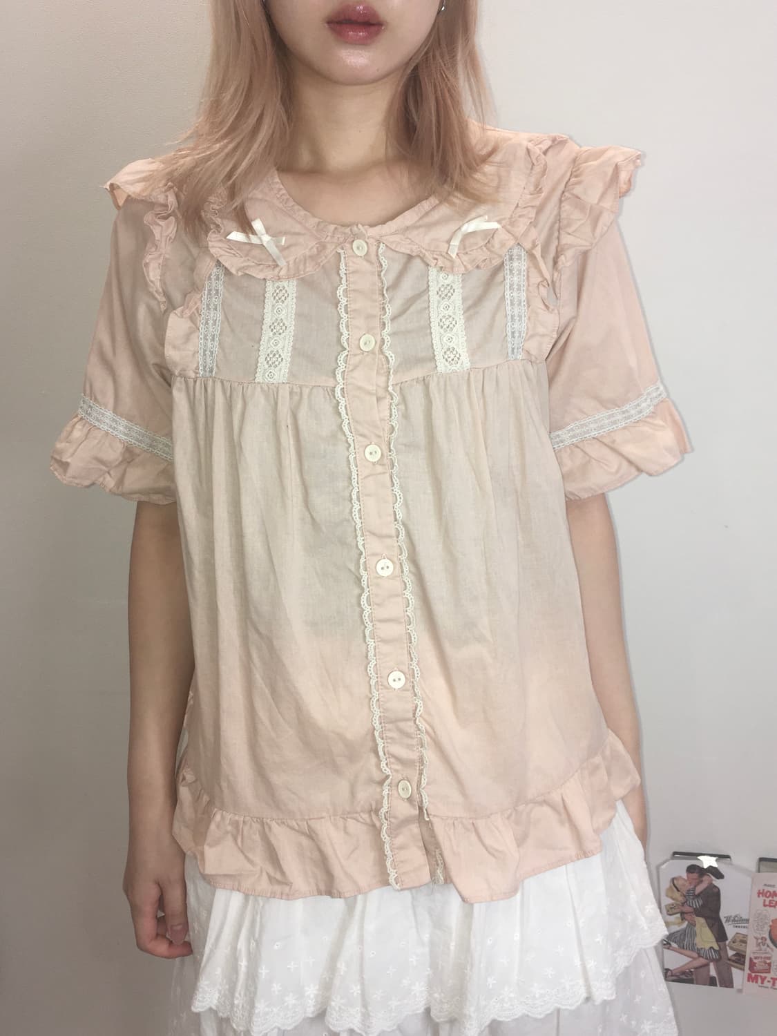 jpn vintage 모리 울랄라 프릴 블라우스 상품이미지2