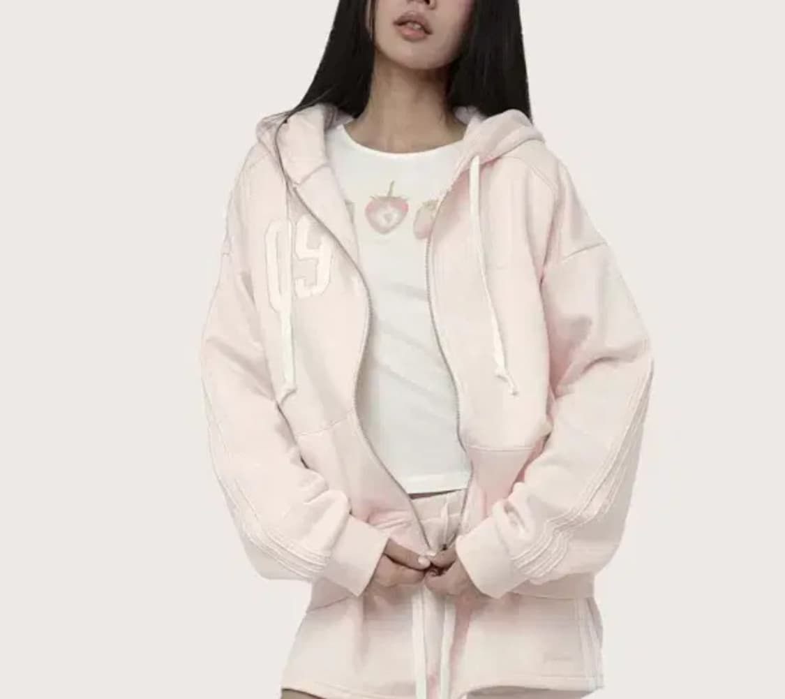 클리시어 09 넘버링 후드집업 핑크 상품이미지1