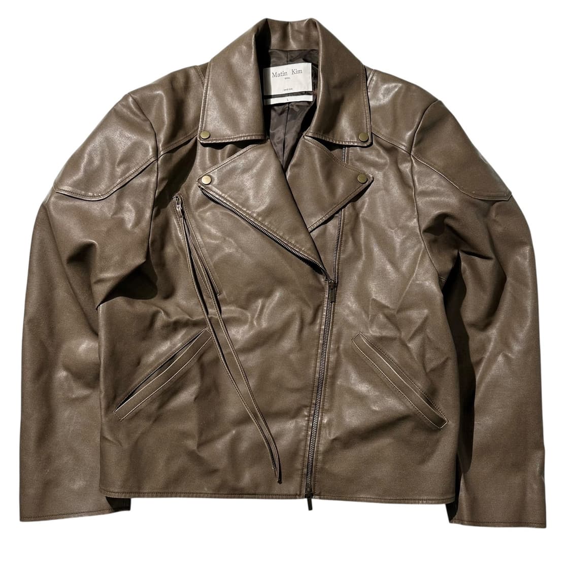 마뗑킴 빈티지 워시드 포우 레더 점퍼 브라운 라이더 자켓 상품이미지1