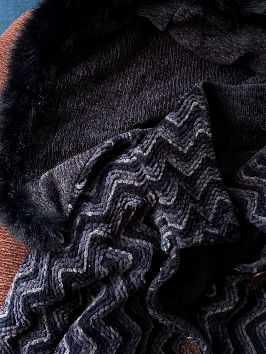 Design knitted fabric 2way hood coat 상품이미지3