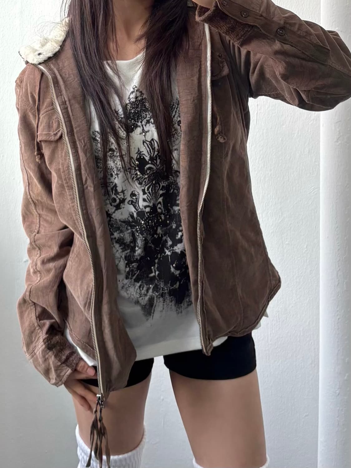 PPFM Brown Corduroy Fur Hood Jacket 상품이미지4