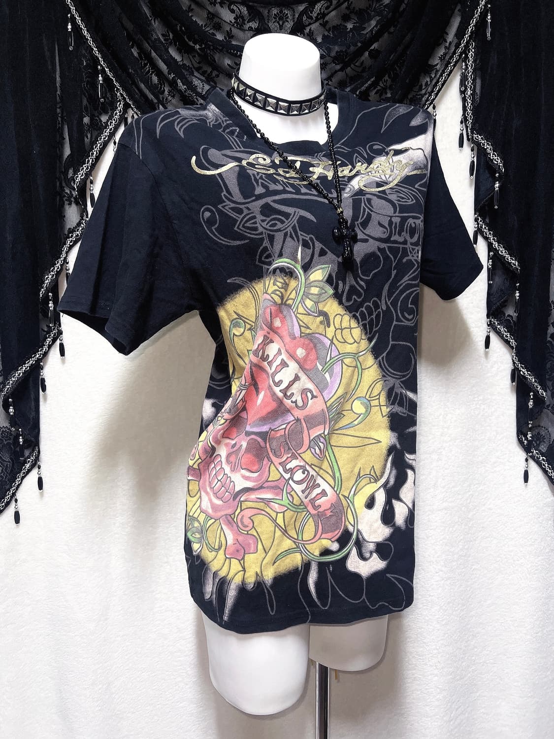 에드하디 해골 스컬 프린팅 올드스쿨 반팔티 고스 펑크 y2k 디그딥 핀터 상품이미지2