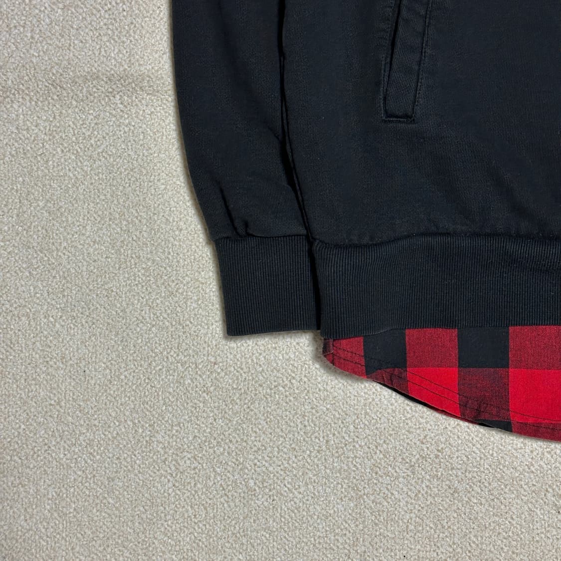 라이프워크 깅엄체크 레이어드 라독 후드티 상품이미지4