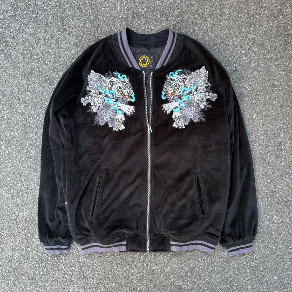 자수 백호 벨벳 스카잔 블랙 상품이미지2