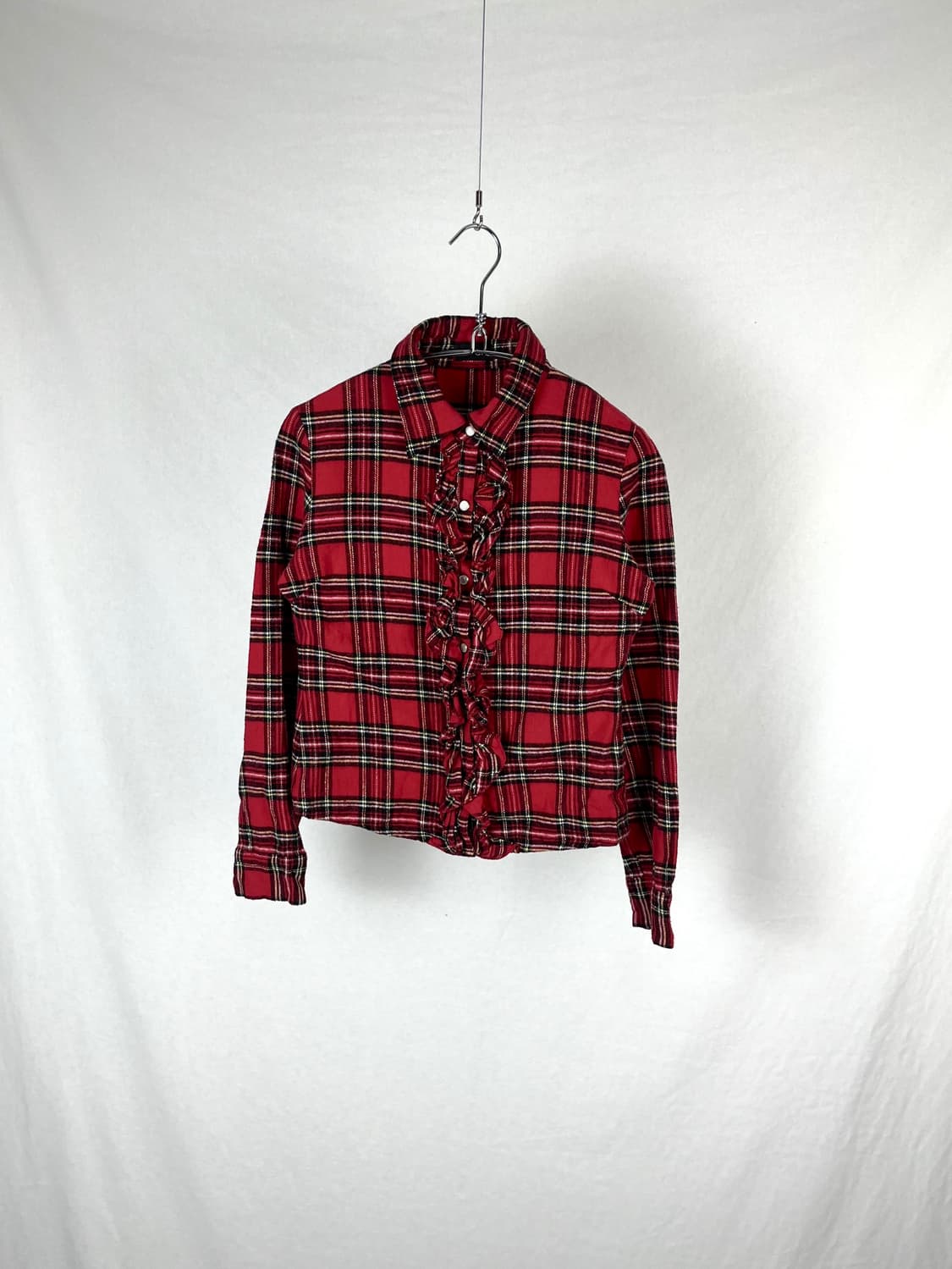 Vintage 셔링 레드컬러 체크 셔츠  상품이미지1