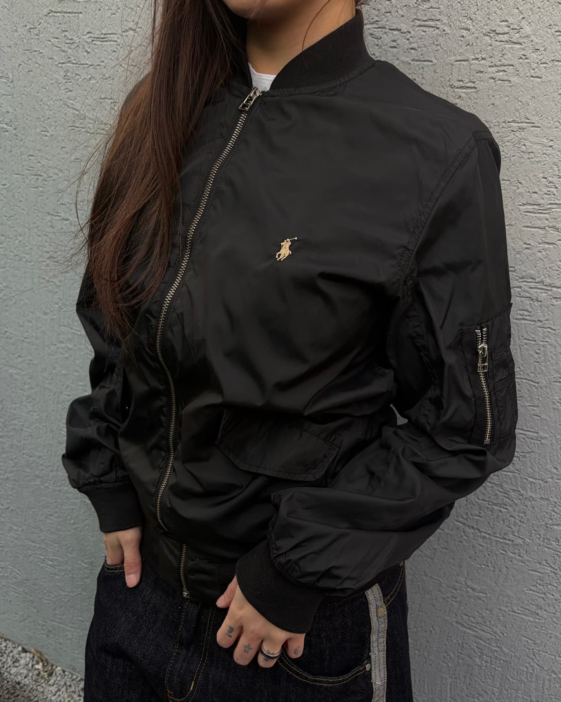 90s POLO black ma-1 bluson nylon javket 상품이미지2