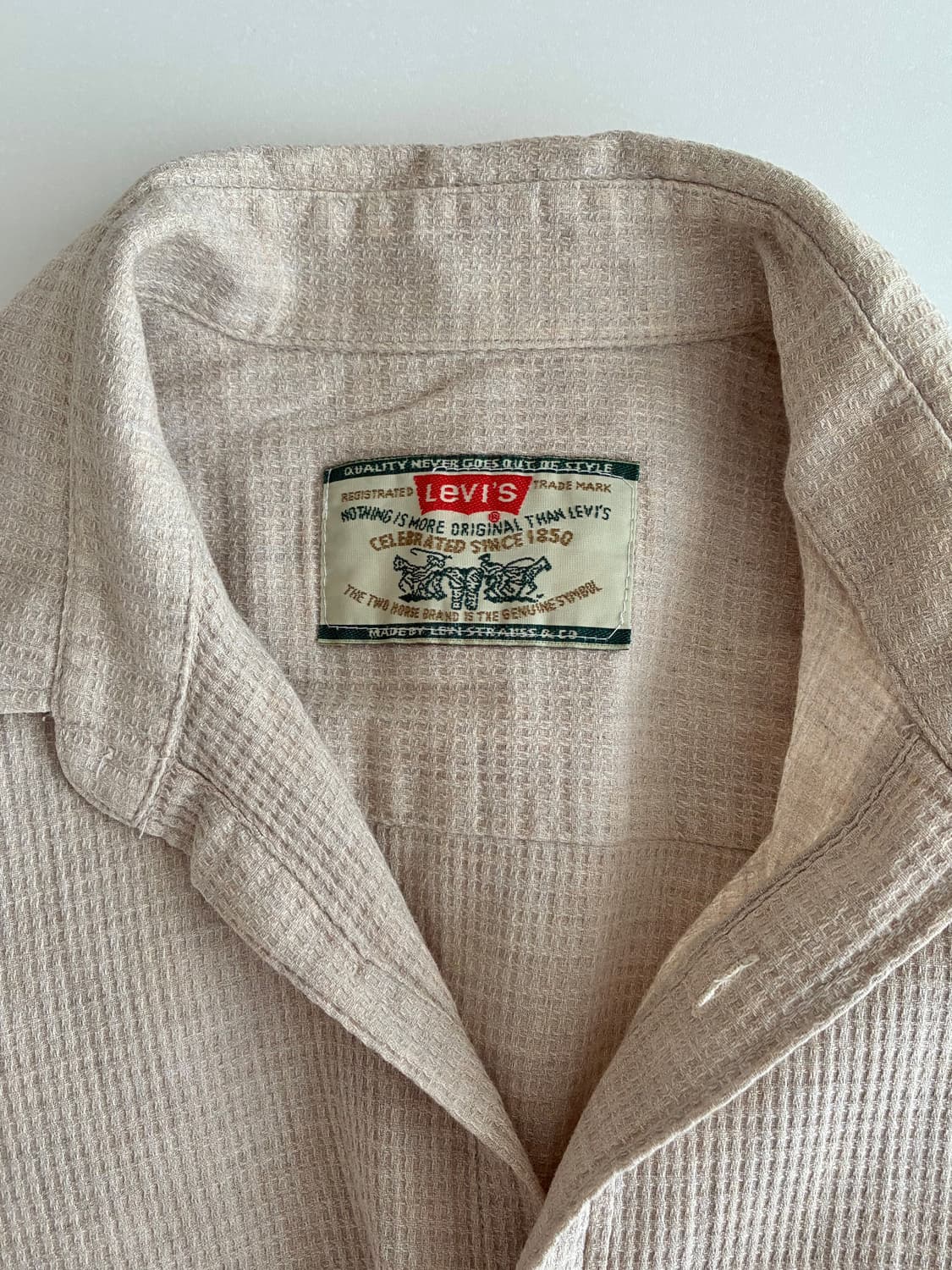 S-M) 리바이스 일본 와플 반팔 셔츠 베이지 상품이미지4