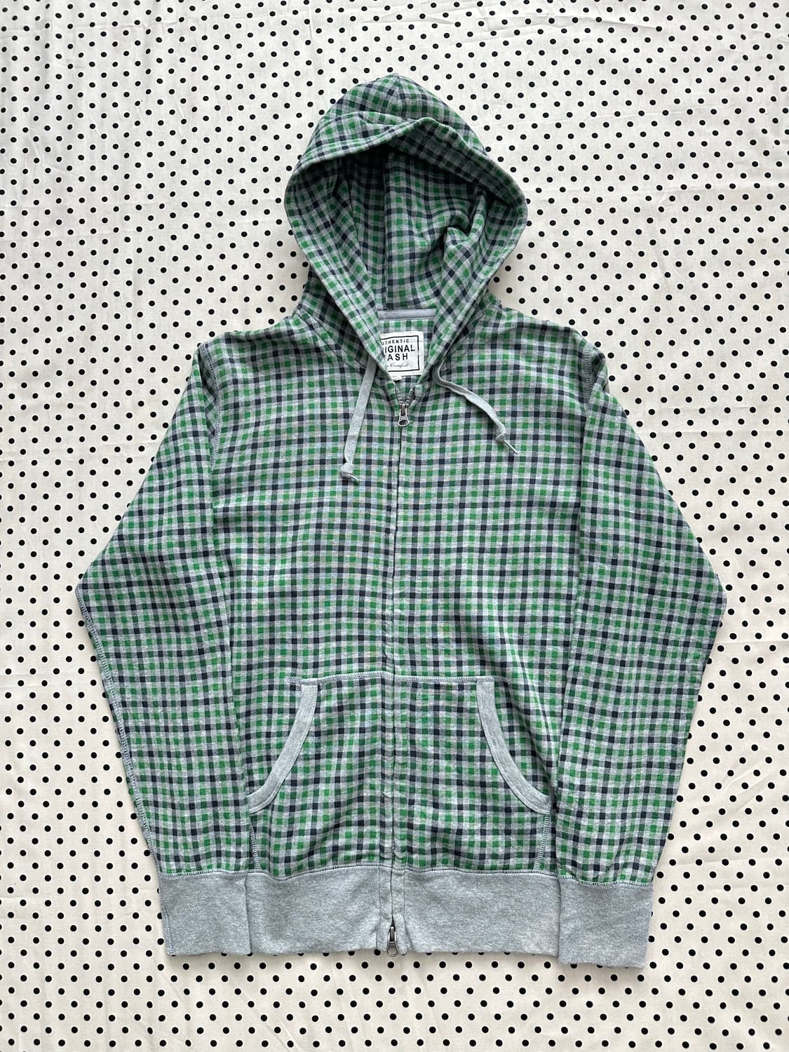 유니클로 체크 투웨이 후드집업 그린 상품이미지1