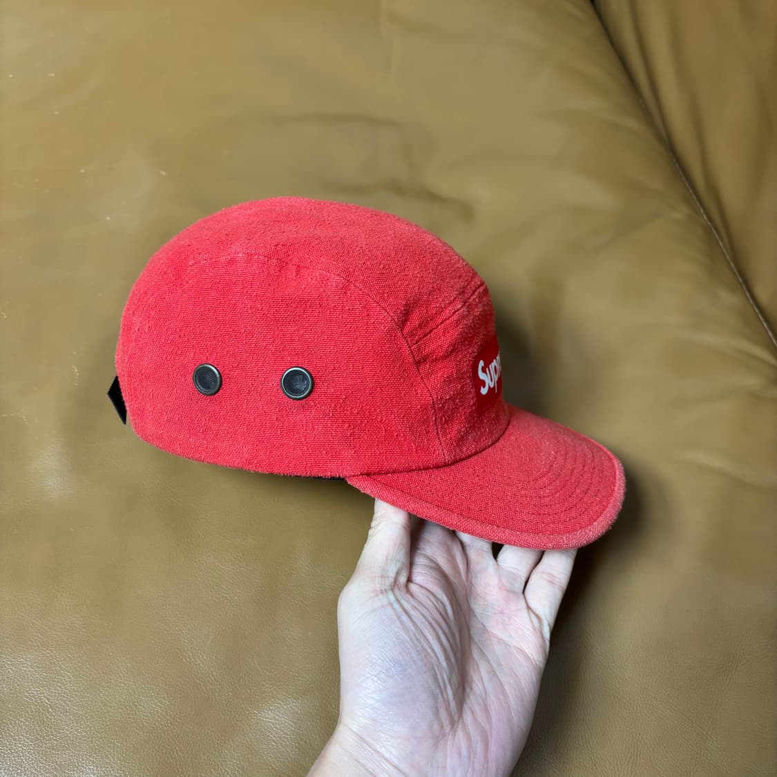 슈프림 캠프캡 모자 박스로고 린트 워시드 레드 상품이미지3