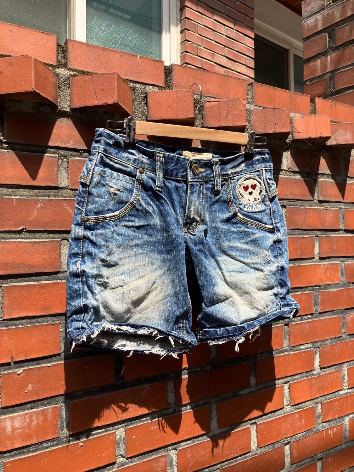 Lolita Jeans 해골 패치워크 디스트로이드 진 반바지 28 상품이미지2