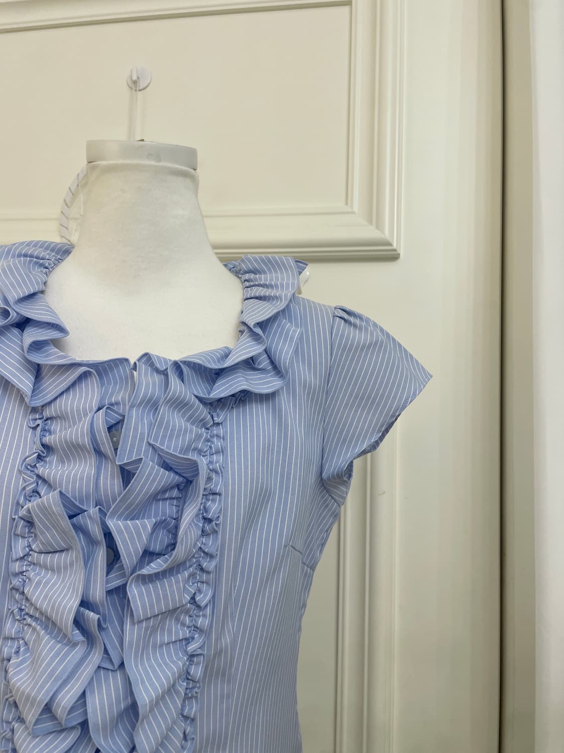 blue stripe puff ruffle shirt(size-11) 상품이미지6