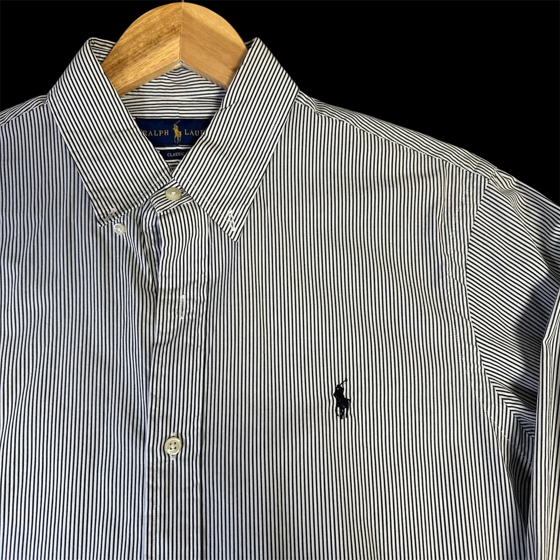 폴로 클래식 핏 스트라이프 셔츠 M 화이트/네이비 상품이미지1