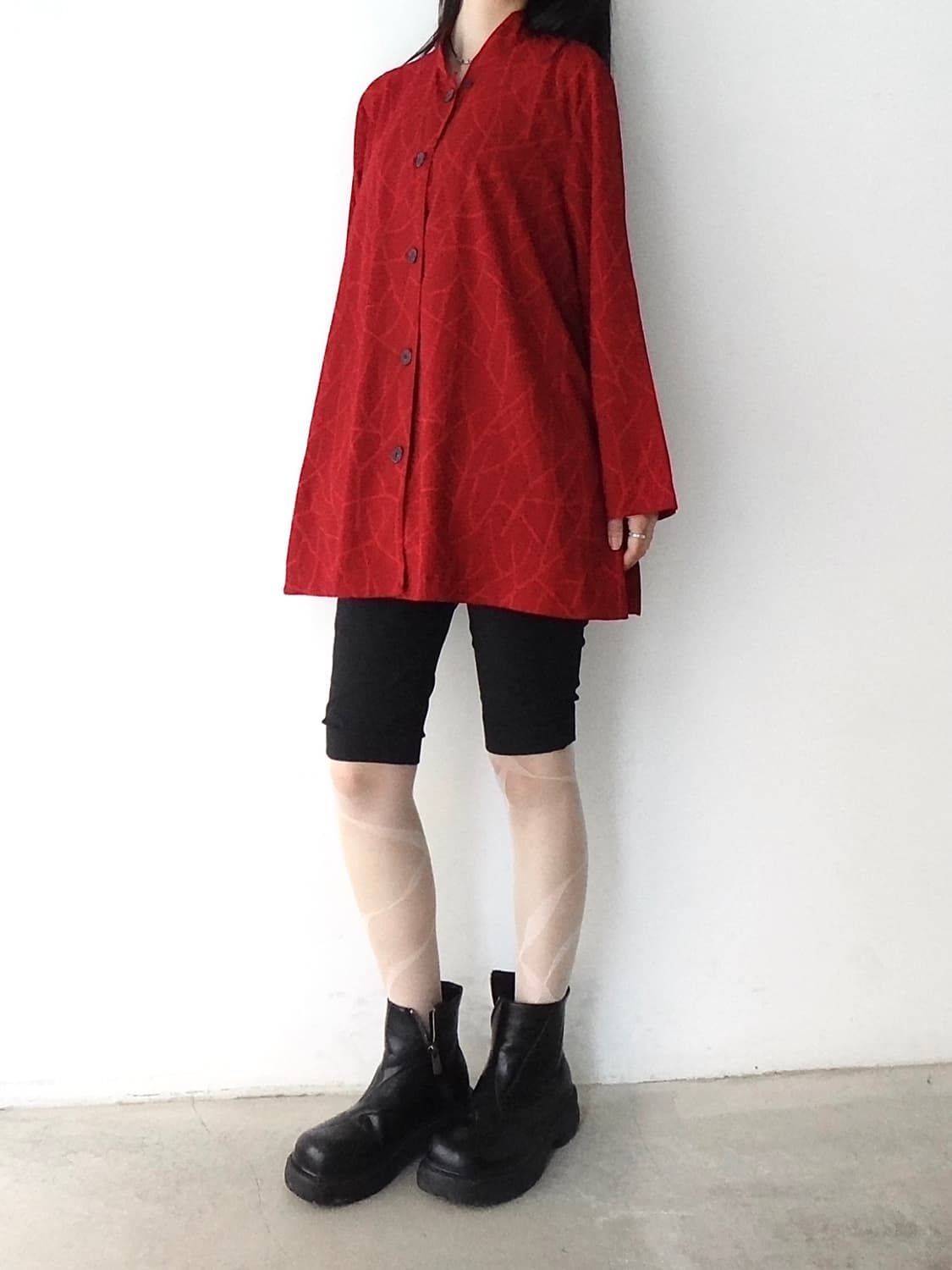 Irregular pattern slit shirt & ops / red 상품이미지4