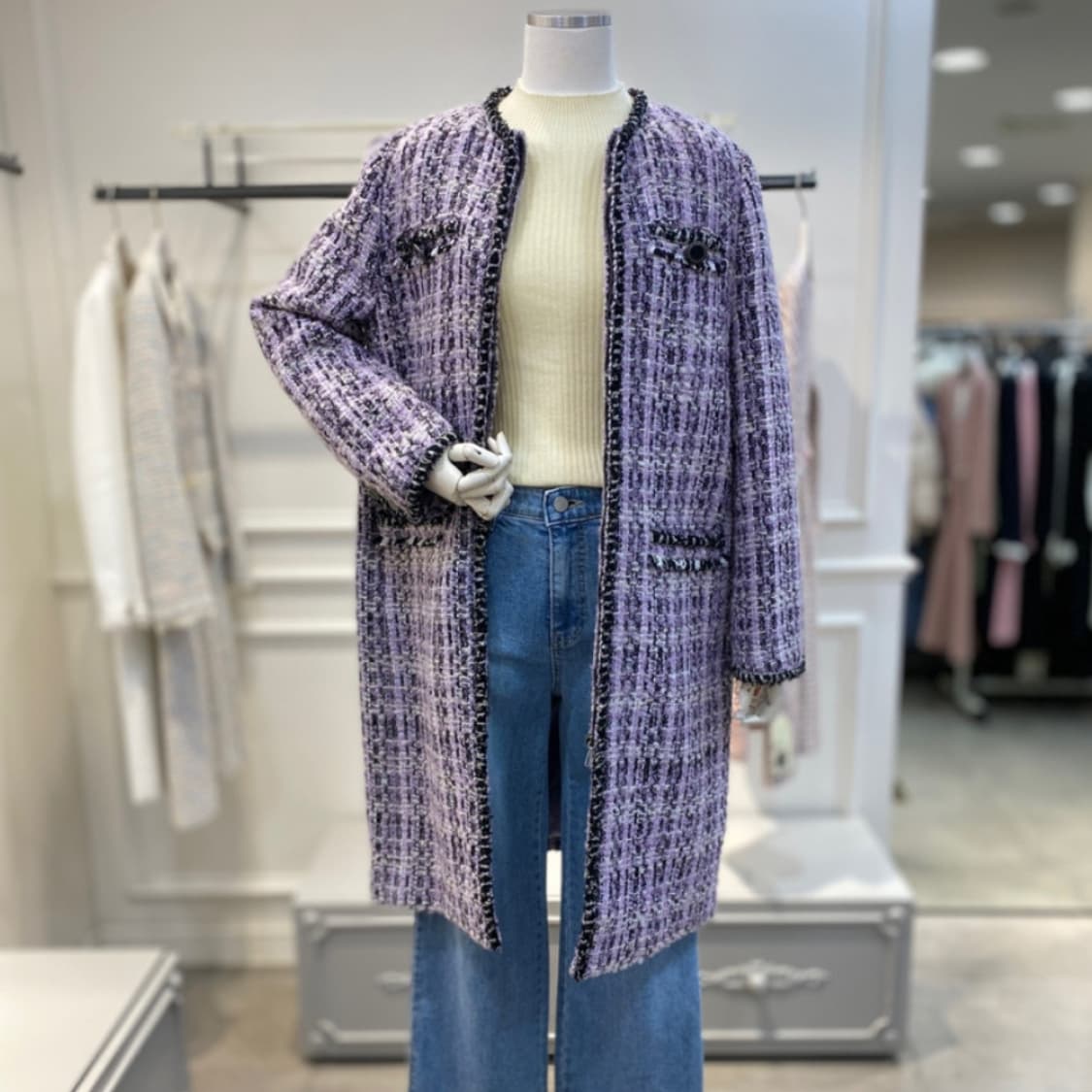 레니본(Reneevon) 트리밍 트위드코트 55-66 상품이미지2