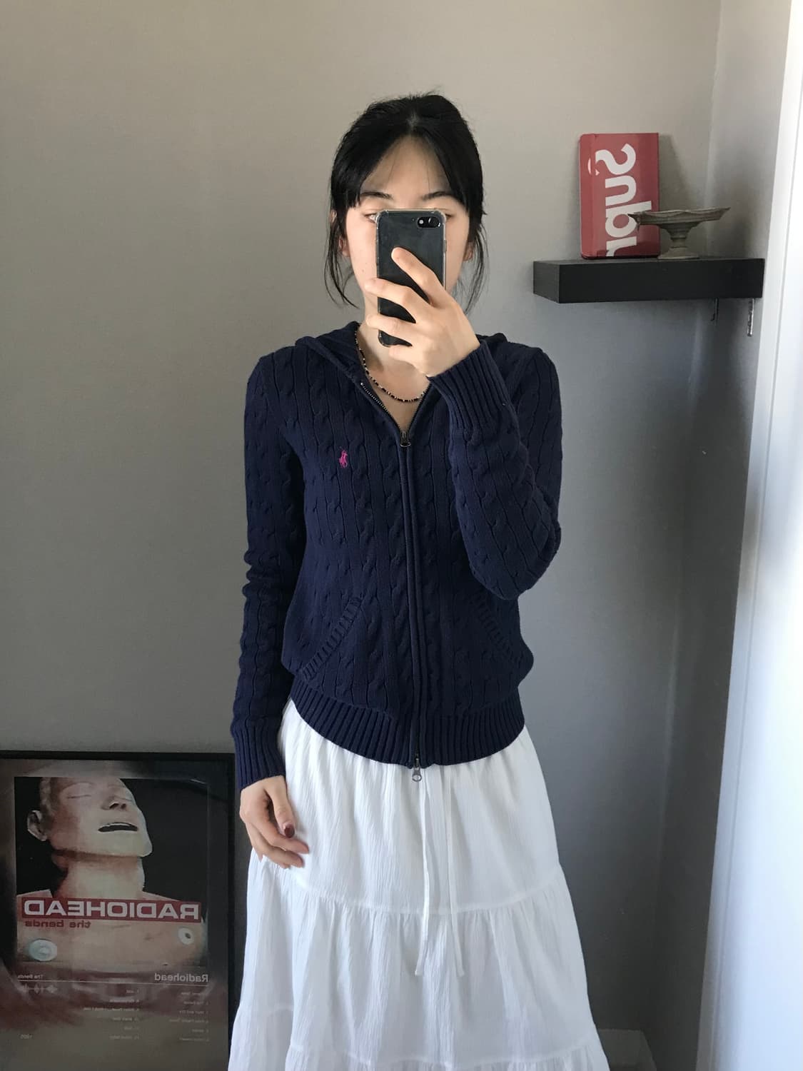 대장급 폴로 랄프로렌 포니 로고 네이비 케이블 니트 후드집업 상품이미지3