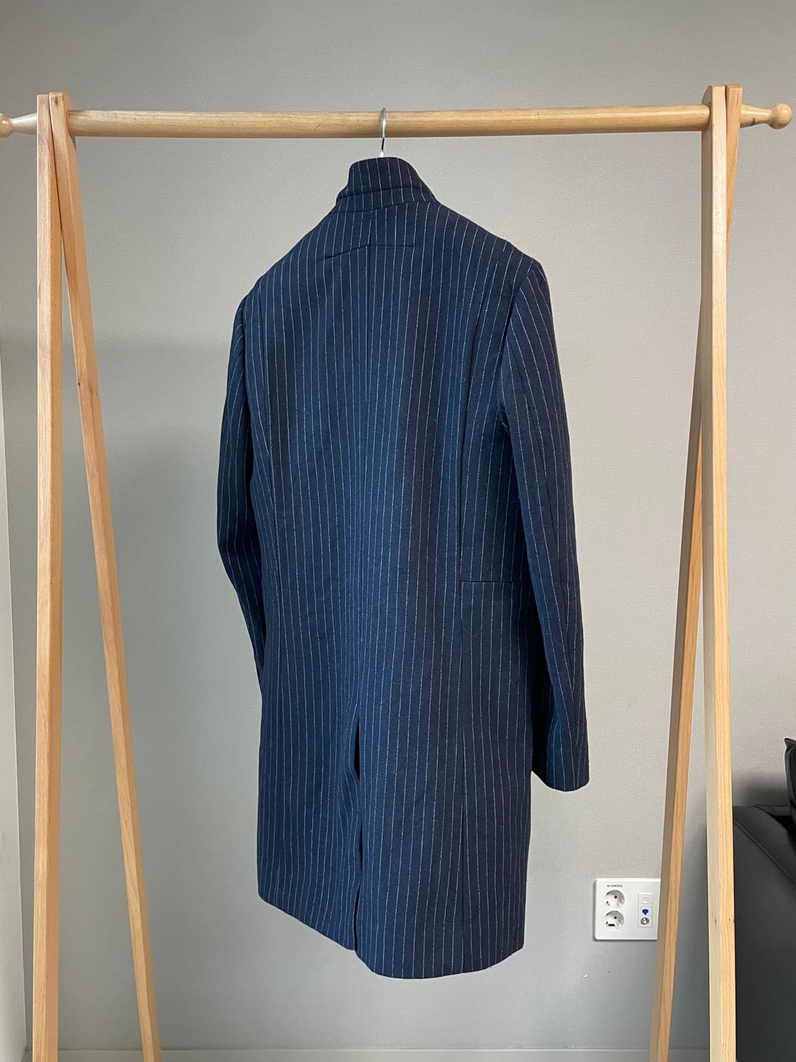 시스템 하이넥 스트라이프 싱글 코트 네이비 상품이미지5