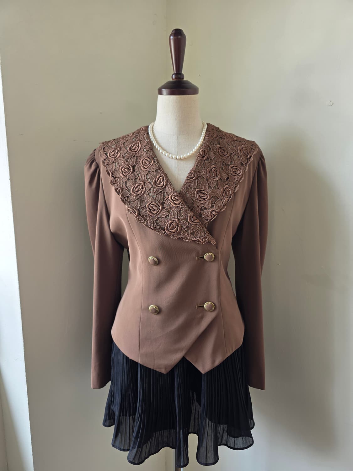 카키 브라운 레이스 빅카라 더블 자켓 상품이미지1