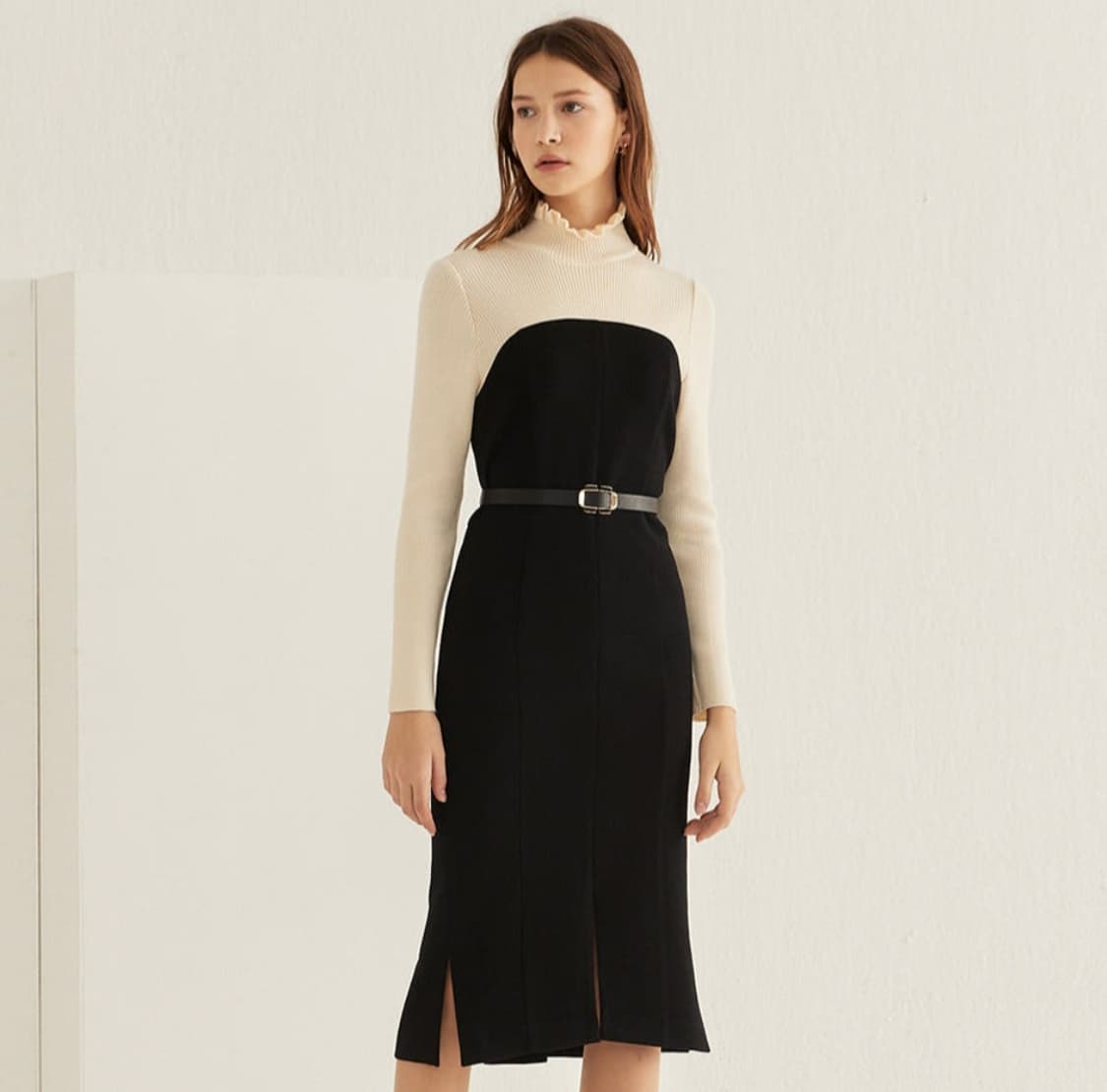 (베이지색상)지고트 고가라인 골지니트블럭 머메이드 원피스 55사이즈t 상품이미지3