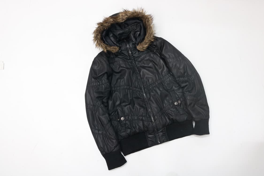 Vida Roseo 빈티지 블랙 퍼 후드 셔링 패딩 점퍼 상품이미지4