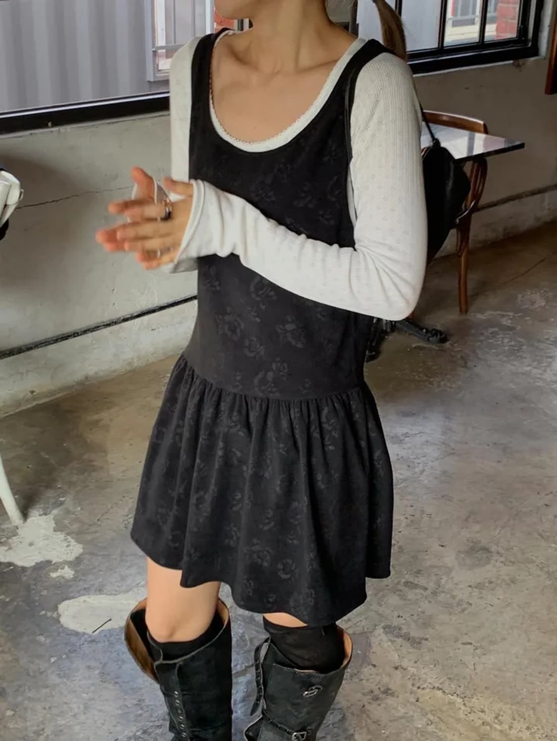 (구해요) 러브코드유 빈티지 플라워 드레스 블랙 상품이미지1