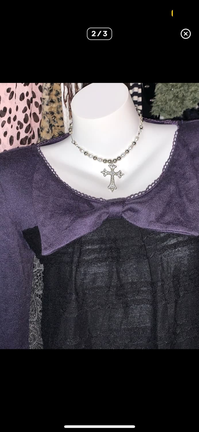 고딕 갸루 빈티지 왕리본 슬리브 니트 상품이미지2