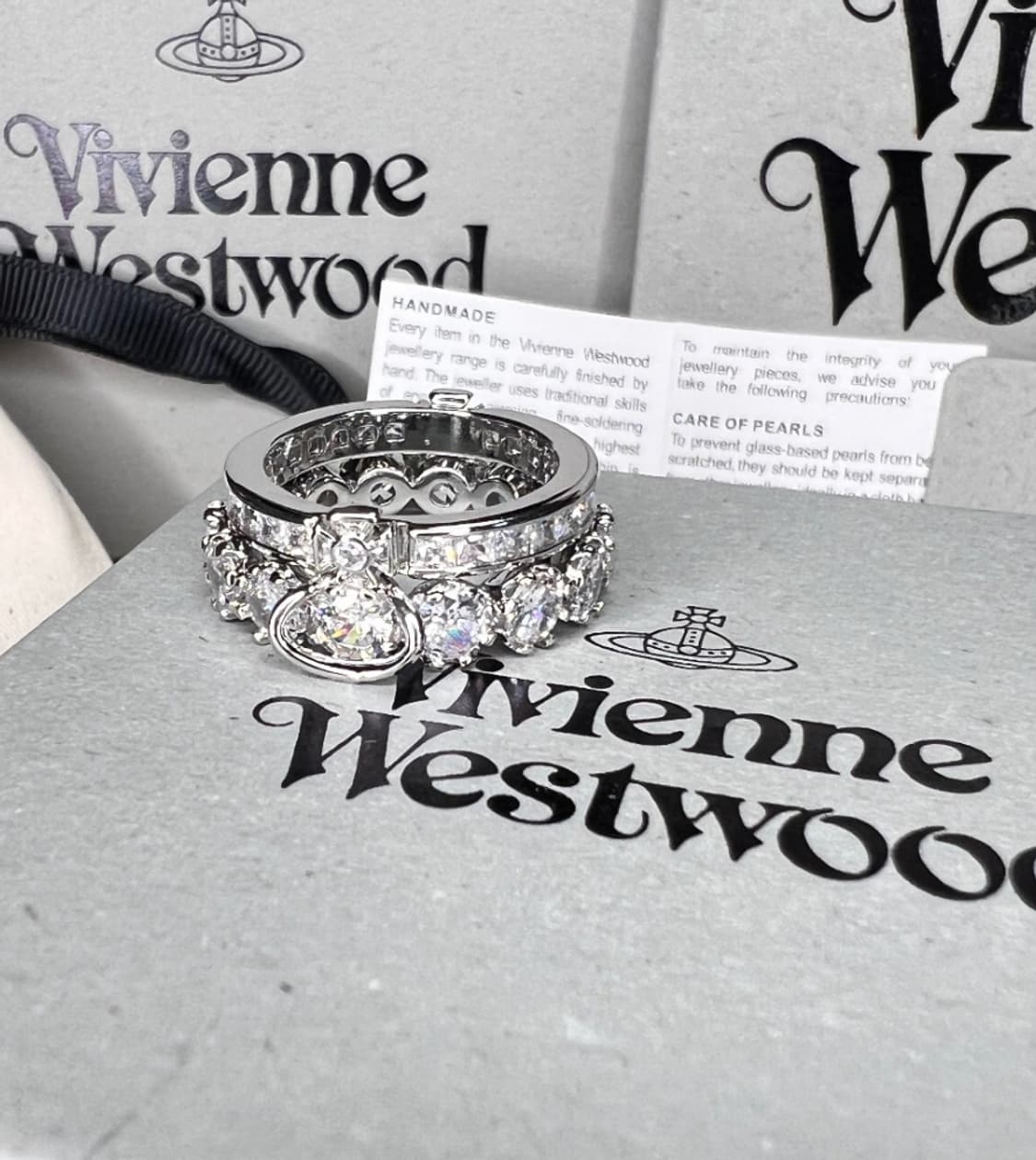 비비안웨스트우드 아카이브 크리스탈 큐빅 orb 2단 레이어링 반지 상품이미지2