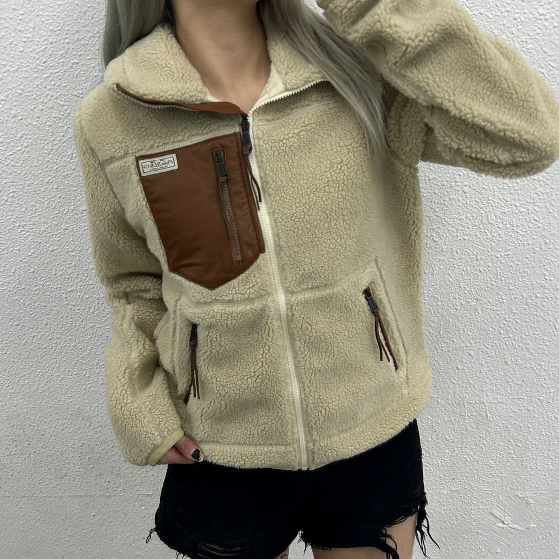 폴로 랄프로렌 브라운레더 포켓 베이지 뽀글이 자켓 S 상품이미지1