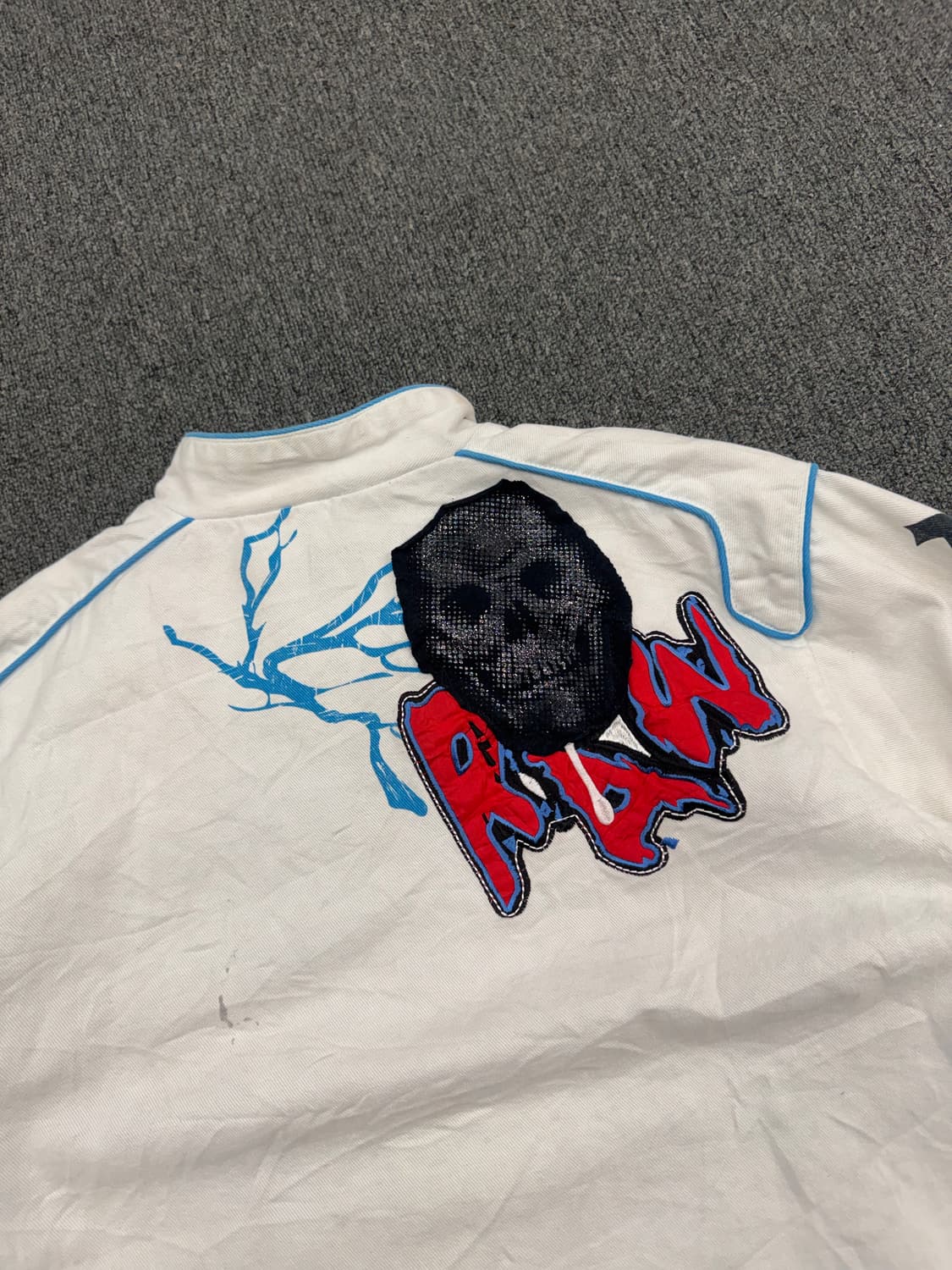 L)RAW BULE 빈티지 Y2K 스컬패치 블루종 자켓 상품이미지7