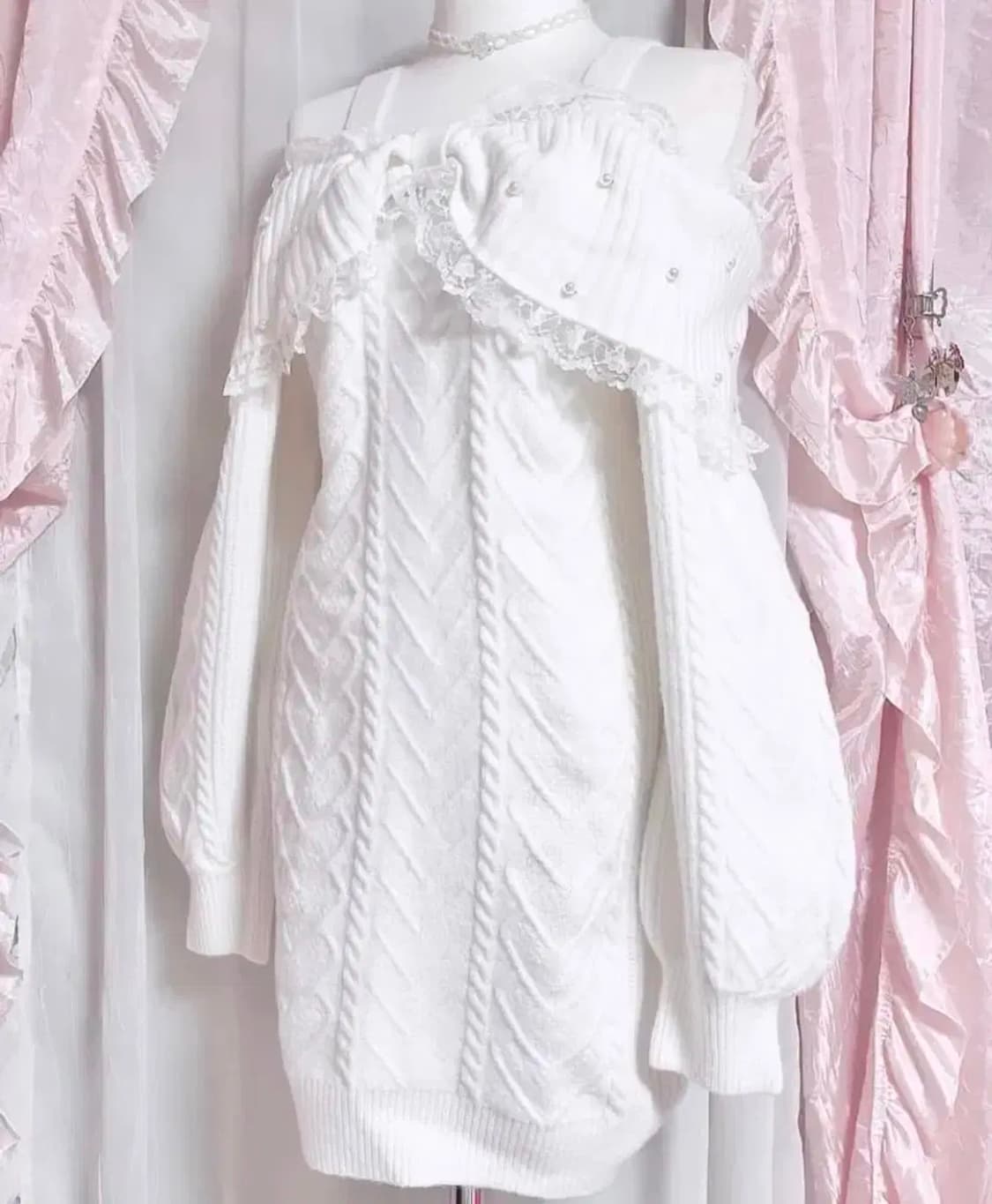 앙크루즈 리본 오프숄더 니트 상품이미지1