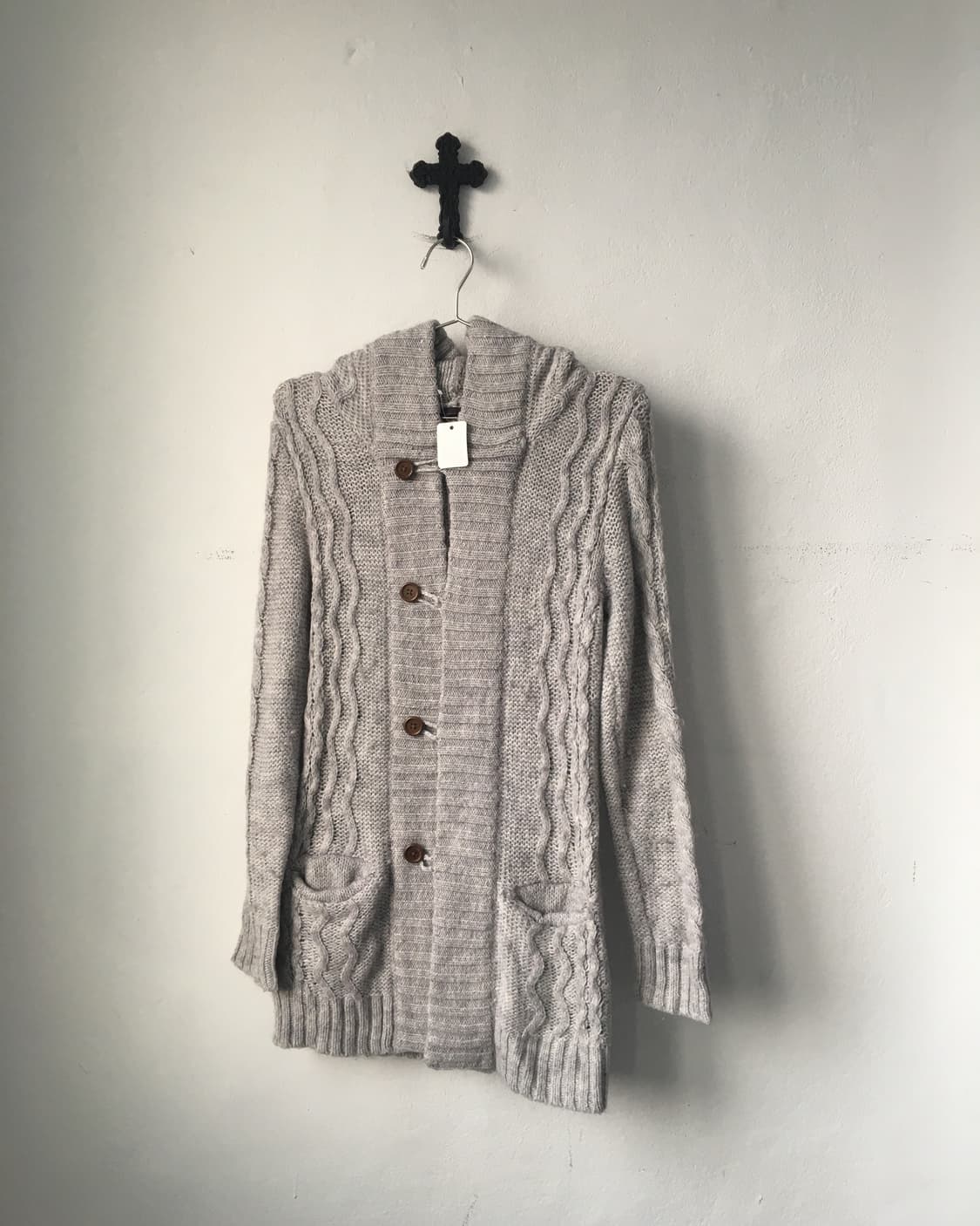 Cable pattern hood knit cardigan 상품이미지2