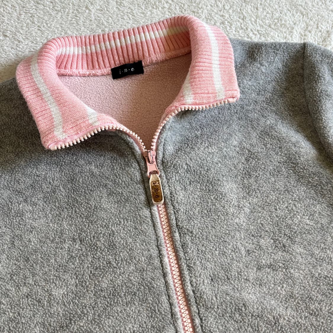 일본빈티지 ine 그레이핑크 회핑 후리스 집업 상품이미지4