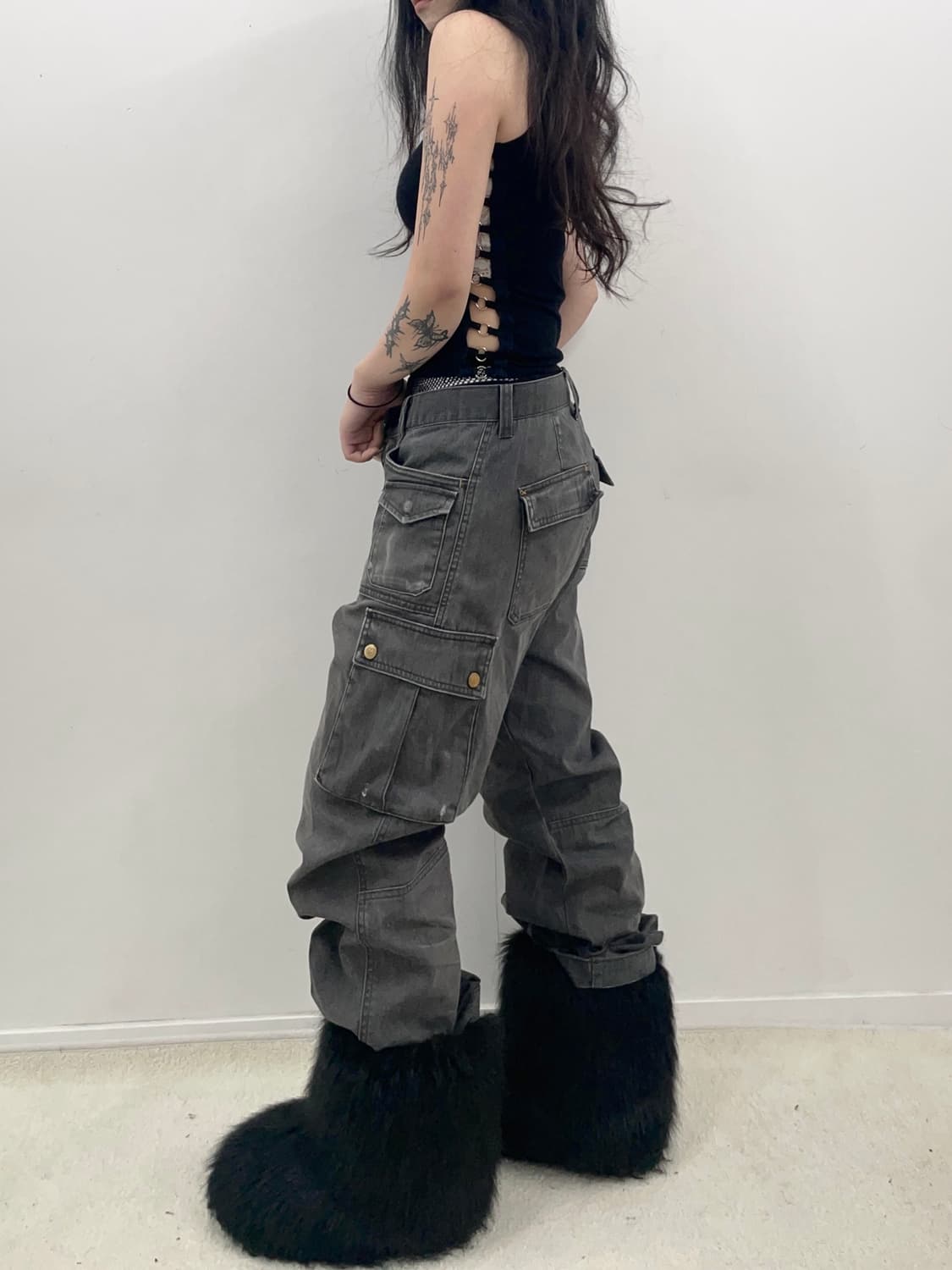 Black denim Pocket Detail Cargo Pants 상품이미지1