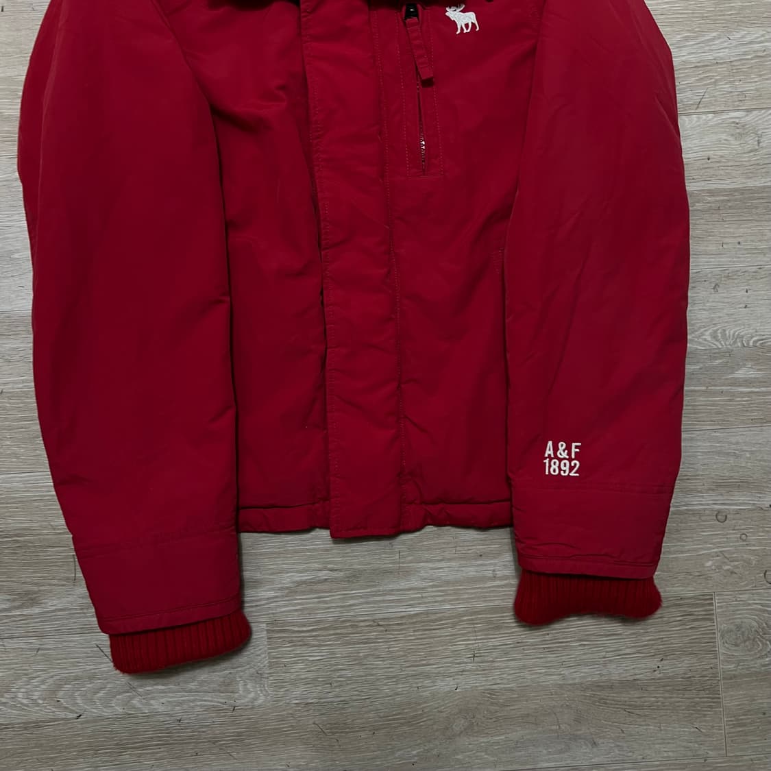 아베크롬비 여성 니트 트리밍넥 후드 바람막이 점퍼 [레드] L/100 상품이미지3