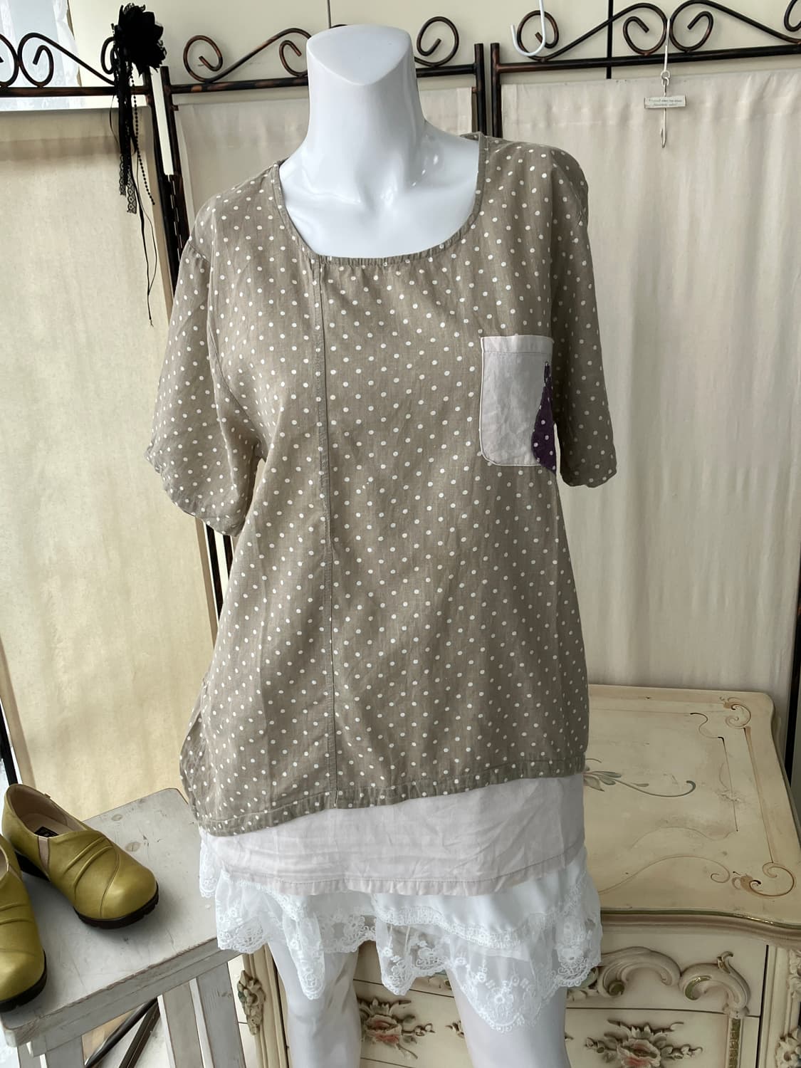  hagumi mori dot patchwork half t-shirt 상품이미지2