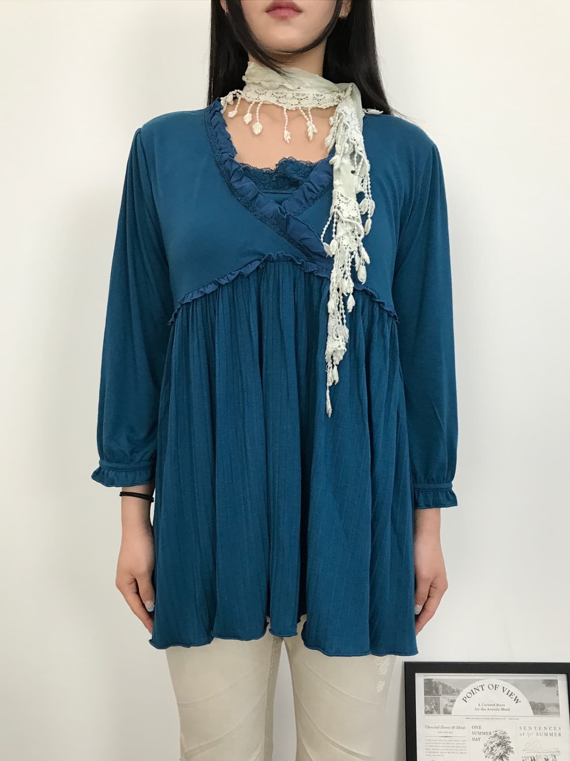  Jpn Deep Blue Pleated Peplum Blouse 상품이미지2