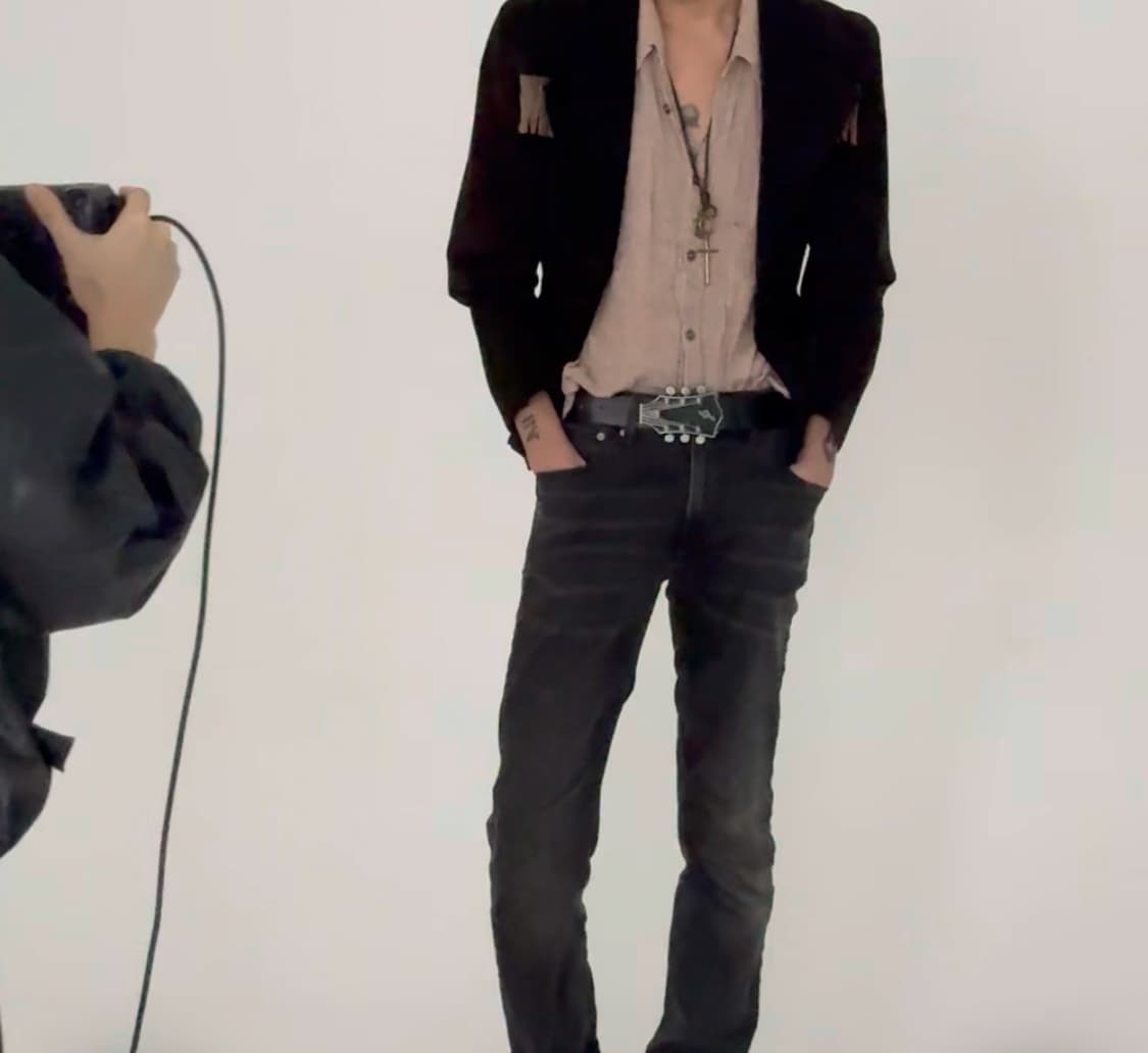 rock guitar cow leather belt bk/bn 상품이미지2