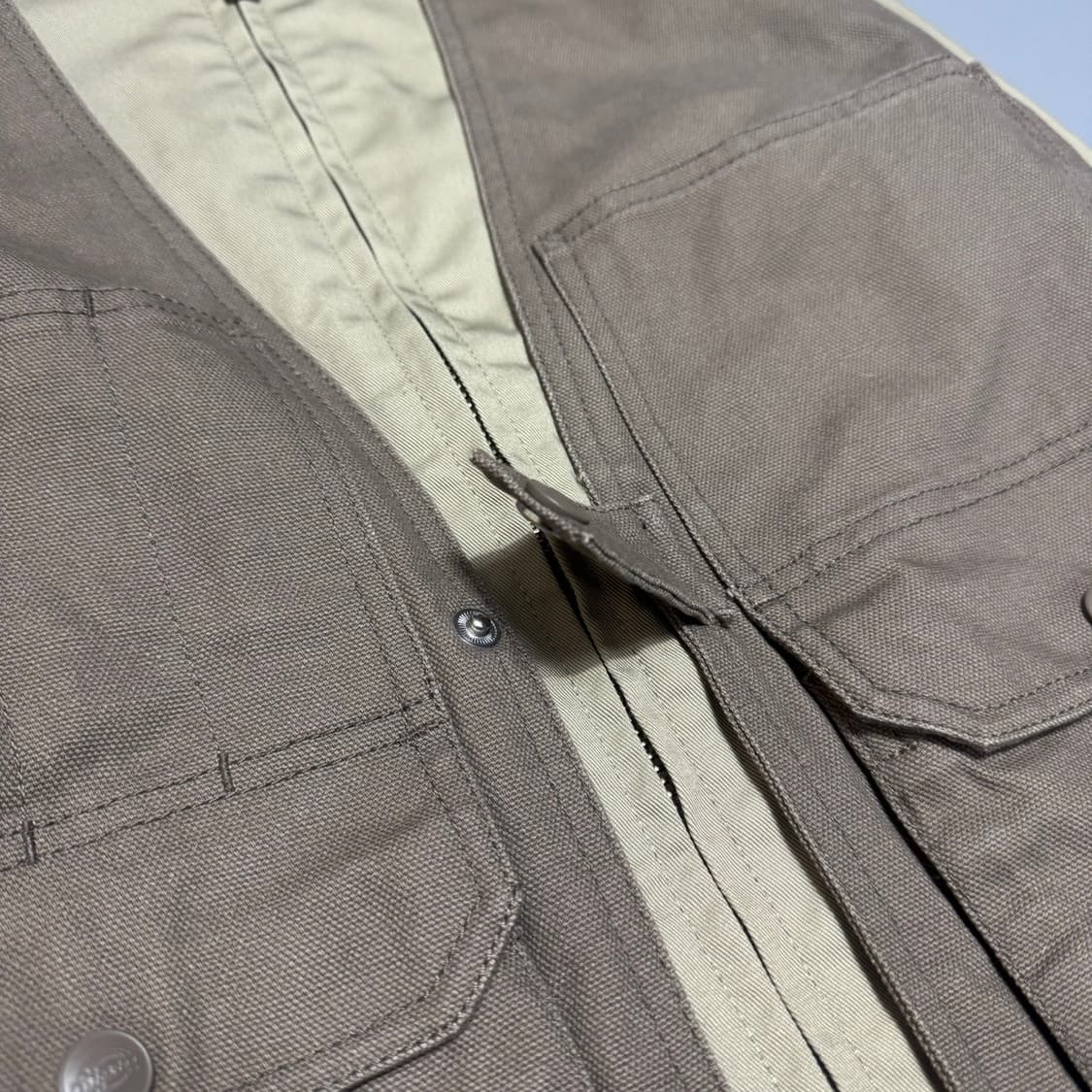디키즈 베이지 트윌 코튼 캔버스 베스트 패치 워크 아이젠하워 워크 자켓 상품이미지4