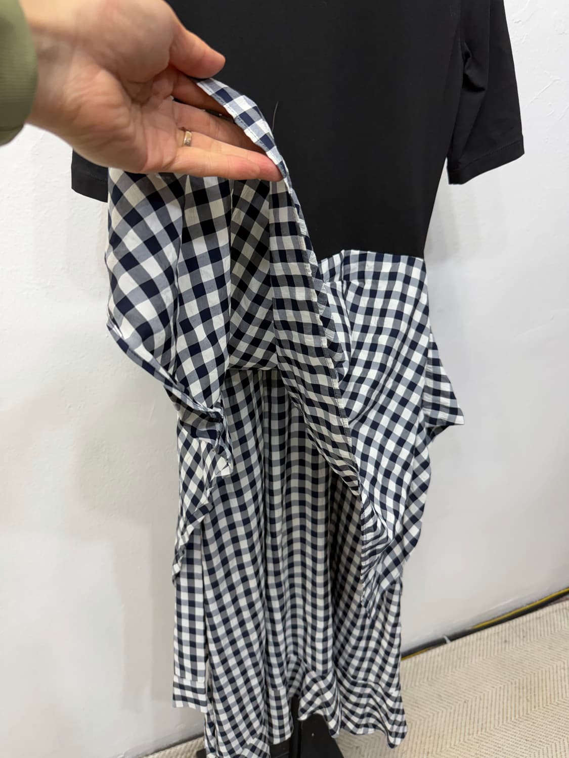 정품) 마쥬 블랙 체크 믹스 원피스 1 상품이미지6